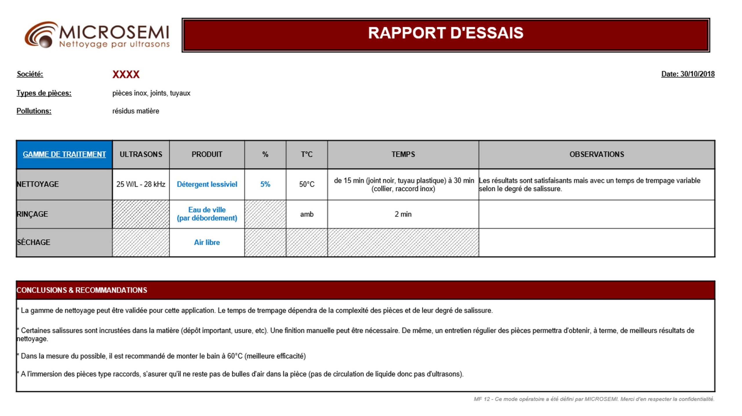 Rapport essais nettoyage