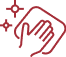 Icône Main Propre Scintillante : Nettoyage et Touche Icône rouge d'une main pointant ou touchant, avec deux étoiles scintillantes indiquant la propreté ou la brillance.