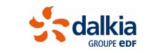 Logo Dalkia Groupe EDF - Services Énergie Logo de Dalkia, groupe EDF, composé d'une icône florale orange à gauche et du texte "dalkia GROUPE EDF" en bleu foncé.
