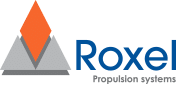 Logo Roxel Propulsion Systems : Moteurs et Systèmes Logo Roxel Propulsion Systems : un motif pyramidal stylisé orange et gris à gauche, le texte bleu "Roxel" et le sous-titre "Propulsion systems".