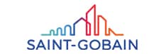 Logo Saint-Gobain : Bâtiment et Matériaux Modernes Logo Saint-Gobain : un skyline abstrait multicolore (bleu à rouge) au-dessus du texte "SAINT-GOBAIN" en bleu marine.