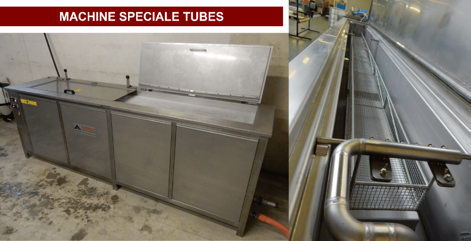 Machine speciale tubes EVEREST en acier inoxydable, appareillage de nettoyage par ultrasons avec couvercle ouvert montrant un panier de lavage.